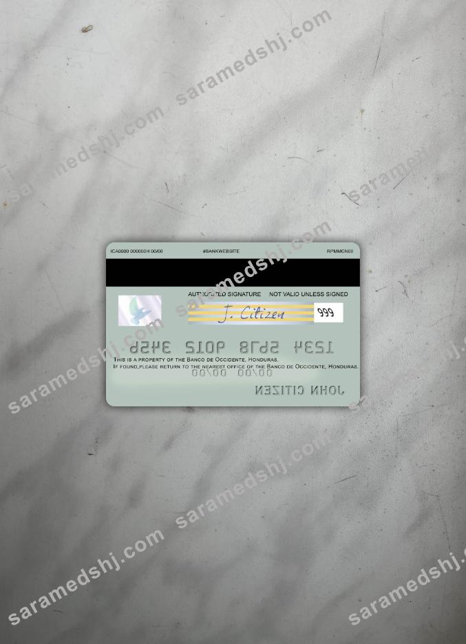 Honduras Banco de Occidente visa card photolook back